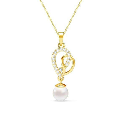 925 Sterling Silver Zahab Pearl Interlocked Pendant Earrings Chain Necklace Jewellery Set | Gold Plated, Swiss Zirconia |Gift for Women and Girls - Rajputtrade