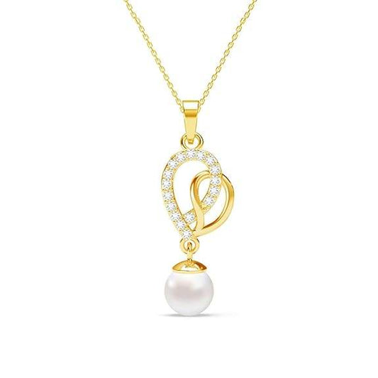 925 Sterling Silver Zahab Pearl Interlocked Pendant Earrings Chain Necklace Jewellery Set | Gold Plated, Swiss Zirconia |Gift for Women and Girls - Rajputtrade
