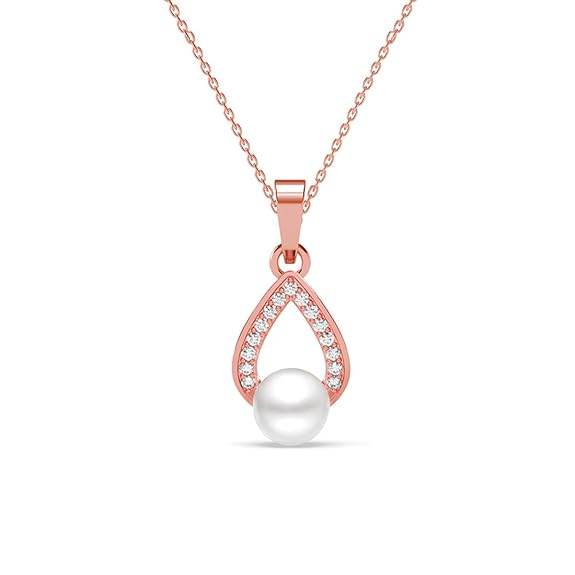 925 Sterling Silver Kashm Freshwater Pearl Pendant Chain Necklace Jewellery Set | Rose Gold Plated, Swiss Zirconia |Gift for Women and Girls - Rajputtrade
