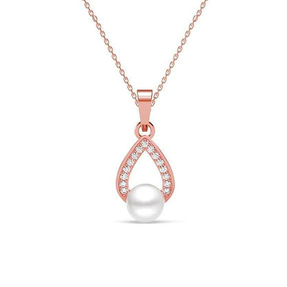 925 Sterling Silver Kashm Freshwater Pearl Pendant Chain Necklace Jewellery Set | Rose Gold Plated, Swiss Zirconia |Gift for Women and Girls - Rajputtrade