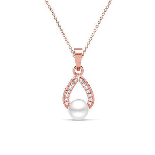 925 Sterling Silver Kashm Freshwater Pearl Pendant Chain Necklace Jewellery Set | Rose Gold Plated, Swiss Zirconia |Gift for Women and Girls - Rajputtrade