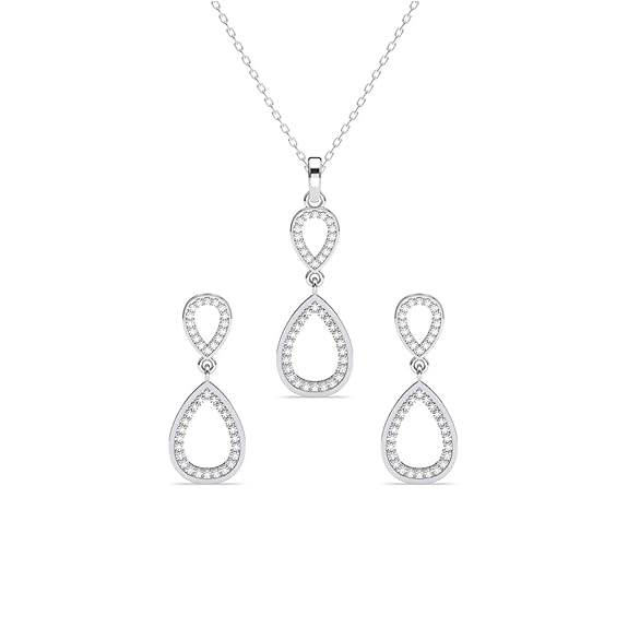 925 Sterling Silver Serenity Pendant Earrings Chain Necklace Jewellery Set | Platinum Plated, Swiss Zirconia | Gift for Women and Girls - Rajputtrade