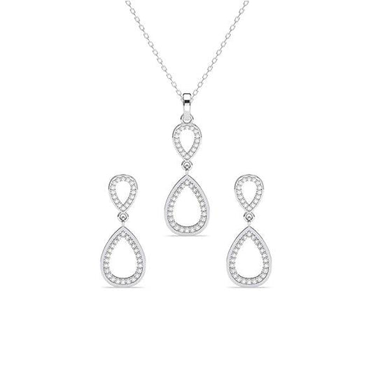 925 Sterling Silver Serenity Pendant Earrings Chain Necklace Jewellery Set | Platinum Plated, Swiss Zirconia | Gift for Women and Girls - Rajputtrade