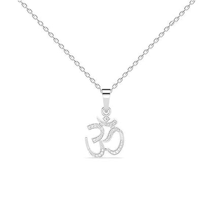 925 Sterling Silver Shine Om Pendant Necklace for Men & Women | With or Without Chain | Religious, Platinum Plated. Swiss Zircon - Rajputtrade