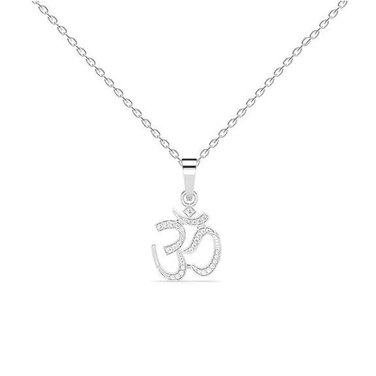 925 Sterling Silver Shine Om Pendant Necklace for Men & Women | With or Without Chain | Religious, Platinum Plated. Swiss Zircon - Rajputtrade