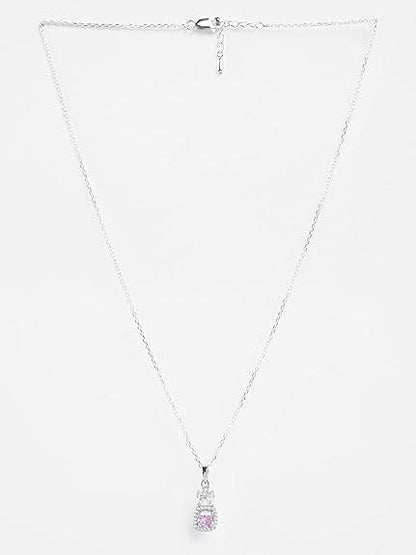 925 Sterling Silver Nera Pink Cushion Solitaire Pendant Earrings Chain Necklace Jewellery Set | Platinum Plated, Swiss Zirconia |Gift for Women and Girls - Rajputtrade