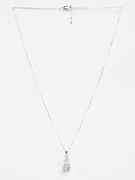 925 Sterling Silver Nera Pink Cushion Solitaire Pendant Earrings Chain Necklace Jewellery Set | Platinum Plated, Swiss Zirconia |Gift for Women and Girls - Rajputtrade