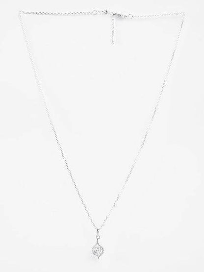 925 Sterling Silver Etta Solitaire Pendant Earrings Chain Necklace Jewellery Set | Platinum Plated, Swiss Zirconia |Gift for Women and Girls - Rajputtrade