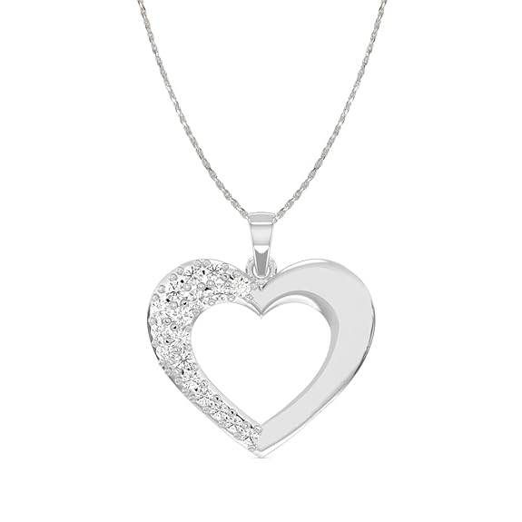 925 Sterling Silver Heart Shape Pendant Chain Necklace | Rhodium Plated, Swiss Zirconia | Gift for Women and Girls - Rajputtrade