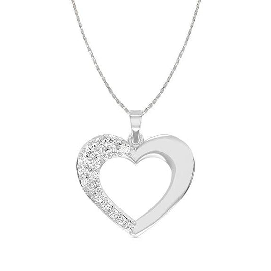 925 Sterling Silver Heart Shape Pendant Chain Necklace | Rhodium Plated, Swiss Zirconia | Gift for Women and Girls - Rajputtrade