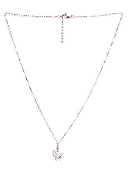 925 Sterling Silver Fairy Butterfly Pendant Earrings Chain Necklace Jewellery Set | Rose Gold Plated, Swiss Zirconia | Gift for Women and Girls - Rajputtrade