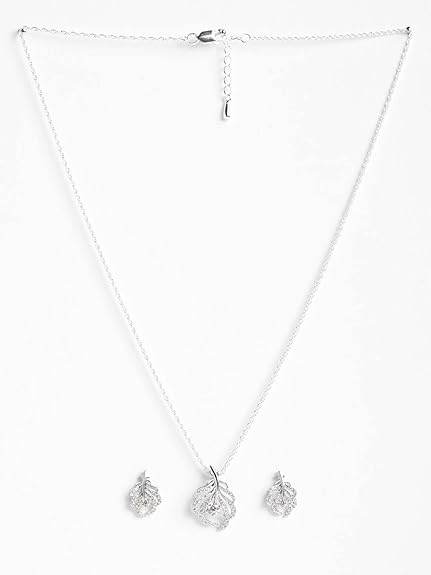 925 Sterling Silver Nusa Pendant Earring Chain Jewellery Set | Rhodium Plated, Swiss Zirconia | Gift for Women & Girls - Rajputtrade
