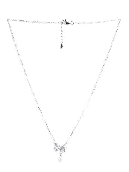 925 Sterling Silver Bow Knot Pendant Chain Necklace Jewellery Set | Platinum Plated, Swiss Zirconia | Classy Gift for Women and Girls - Rajputtrade