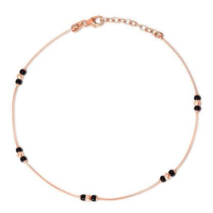 925 Sterling Silver Beads Minimal Rose Gold Plating Chain Anklet (Single) | Gift for Women & Girls | - Rajputtrade