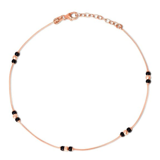 925 Sterling Silver Beads Minimal Rose Gold Plating Chain Anklet (Single) | Gift for Women & Girls | - Rajputtrade