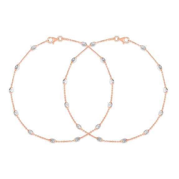 925 Sterling Silver Anklet (Pair) | Beads Chain Rose Gold Plating Chain | Gift for Women & Girls | - Rajputtrade