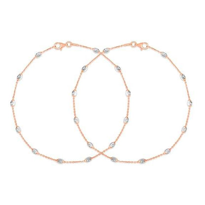 925 Sterling Silver Anklet (Pair) | Beads Chain Rose Gold Plating Chain | Gift for Women & Girls | - Rajputtrade