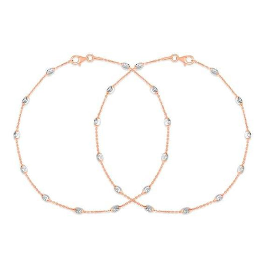 925 Sterling Silver Anklet (Pair) | Beads Chain Rose Gold Plating Chain | Gift for Women & Girls | - Rajputtrade