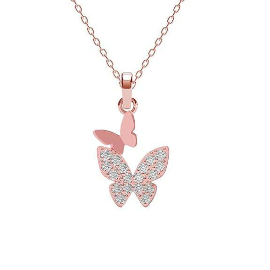 925 Sterling Silver Fairy Butterfly Pendant Earrings Chain Necklace Jewellery Set | Rose Gold Plated, Swiss Zirconia | Gift for Women and Girls - Rajputtrade