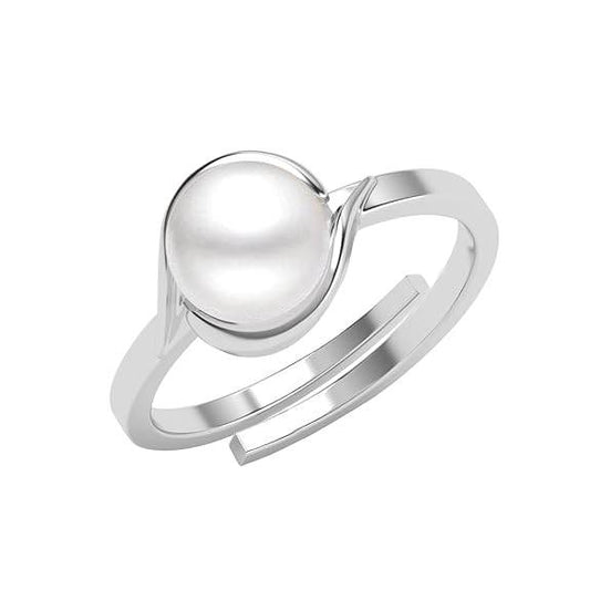 925 Sterling Silver Sicily Real Pearl Size Adjustable Finger Ring | Gift for Women and Girls | Platinum Plated - Rajputtrade