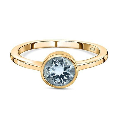 925 Sterling Silver Birthstone Ring for Women | 2 Ct Solitaire Bezel Set Gemstone | 18K Gold Plated | - Rajputtrade