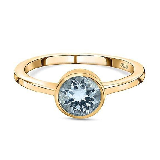 925 Sterling Silver Birthstone Ring for Women | 2 Ct Solitaire Bezel Set Gemstone | 18K Gold Plated | - Rajputtrade