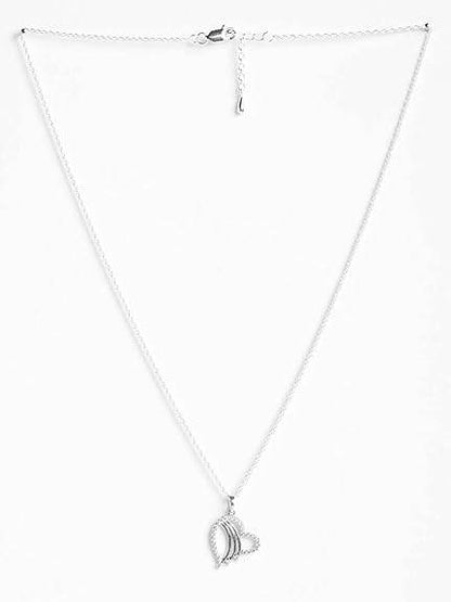 925 Sterling Silver Heart Shape Pendant Chain Necklace | Rhodium Plated, Swiss Zirconia | Gift for Women and Girls - Rajputtrade