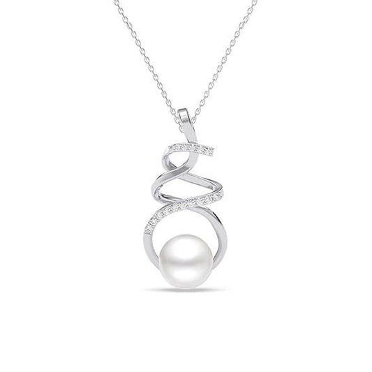 925 Sterling Silver Morsal Real Pearl Pendant Earrings Chain Necklace Jewellery Set | Platinum Plated, Swiss Zirconia |Gift for Women and Girls - Rajputtrade