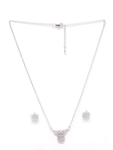 925 Sterling Silver Aria Pendant Earring Chain Jewellery Set | Platinum Plated, Swiss Zirconia | Gift for Women & Girls - Rajputtrade