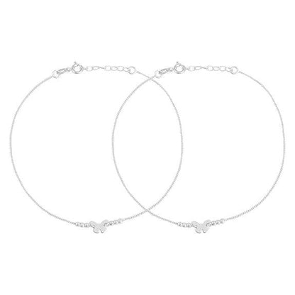 925 Sterling Silver Designer Sleek Butterfly Chain Rhodium Plated Anklet (Pair) | Gift for Women & Girls | - Rajputtrade