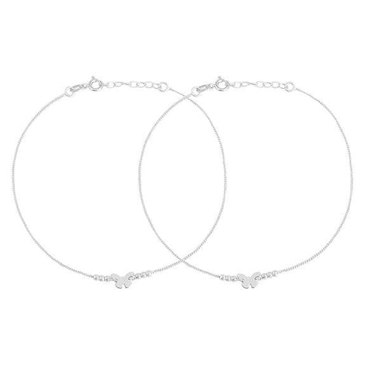 925 Sterling Silver Designer Sleek Butterfly Chain Rhodium Plated Anklet (Pair) | Gift for Women & Girls | - Rajputtrade