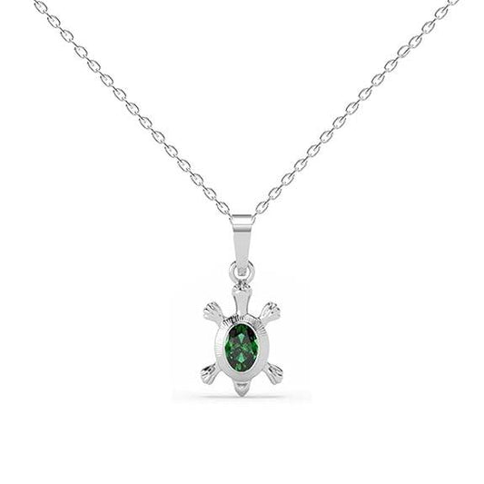 925 Sterling Silver Good Luck Tortoise Turtle Pendant Necklace for Men & Women | With or Without Chain | Religious, Platinum Plated. Swiss Zircon - Rajputtrade