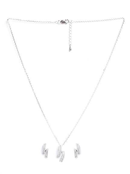 925 Sterling Silver Curl Pendant Earrings Chain Necklace Jewellery Set | Platinum Plated, Swiss Zirconia | Gift for Women and Girls - Rajputtrade