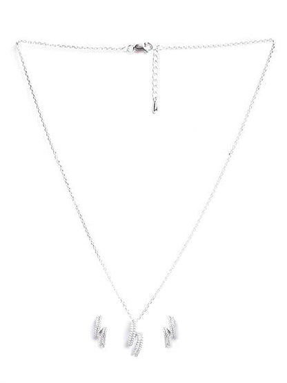 925 Sterling Silver Curl Pendant Earrings Chain Necklace Jewellery Set | Platinum Plated, Swiss Zirconia | Gift for Women and Girls - Rajputtrade
