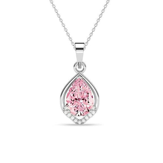 925 Sterling Silver Jino Pink Pear Solitaire Pendant Earrings Chain Necklace Jewellery Set | Platinum Plated, Swiss Zirconia |Gift for Women and Girls - Rajputtrade