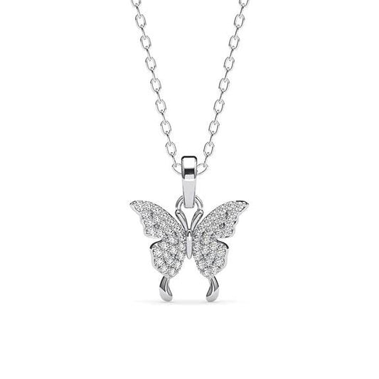 925 Sterling Silver Fia Butterfly Pendant Earrings Chain Necklace Jewellery Set | Platinum Plated, Swiss Zirconia | Gift for Women and Girls - Rajputtrade