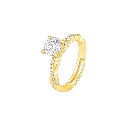 925 Silver Golden Solitaire Glow Ring, Adjustable | Gifts for Women and Girls - Rajputtrade