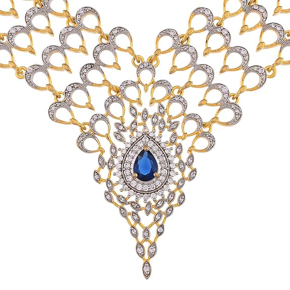 Peacock Sapphire Serenity Gold Necklace Set For Women - Rajputtrade