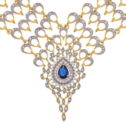 Peacock Sapphire Serenity Gold Necklace Set For Women - Rajputtrade