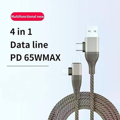 4 IN 1 65W Unbreakable Nylon Braided Multi Functional Fast Charging Cable | All Type C Android Smartphone