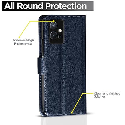 Vivo T1 5G / Vivo Y75 5G / iQOO Z6 5G Flip Cover | PU Leather Finish (Flip Blue)