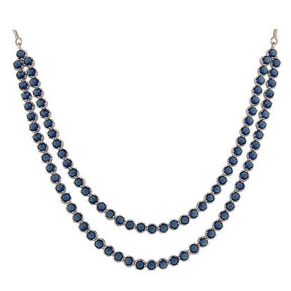 Cubic Zirconia Dual Strand Necklace Jewellery Set With Dangler Earrrings For Women/Girls (Blue) - Rajputtrade