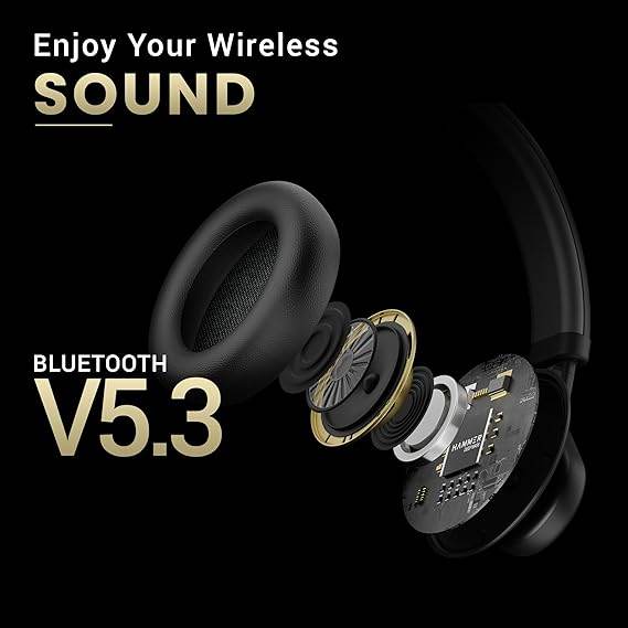 HAMMER Bash Max Over The Ear Wireless Bluetooth Headphones with Mic, Upto 40 Hours Playtime (Black) - Rajputtrade