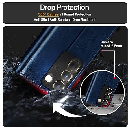 Vivo Y200e 5G | Vivo T3 5G (Flexible | Leather Finish | Card Pockets Wallet & Stand | Blue)