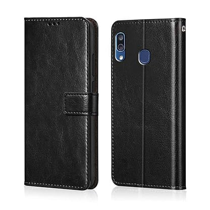Samsung Galaxy A20 | A30 | M10s (Flexible | Leather Finish | Card Pockets Wallet & Stand | Black)