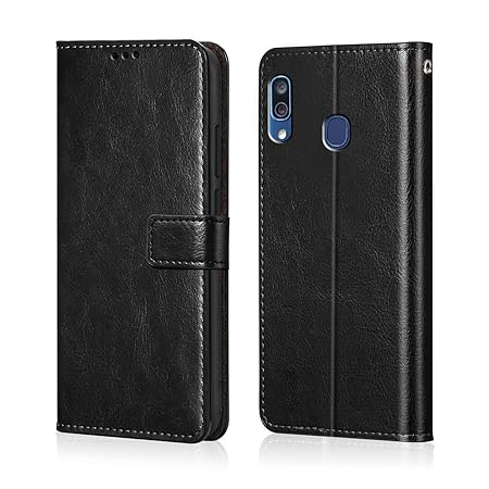 Samsung Galaxy A20 | A30 | M10s (Flexible | Leather Finish | Card Pockets Wallet & Stand | Black)