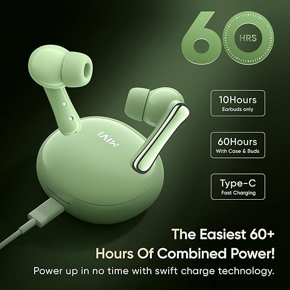 Mivi DuoPods i2 Pro [New Launch], InstaCharge HD Clear Calling Bluetooth in Ear Earbuds, 60 Hours+ Long Playtime (Green) - Rajputtrade