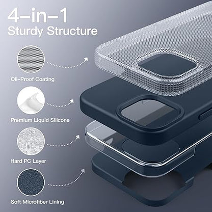 iPhone 15 Pro Case 6.1, Slim Liquid Silicone 3 Layers Full Covered Soft (Blue)