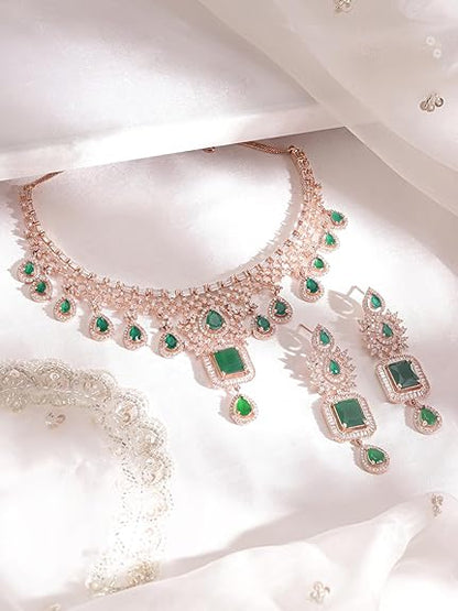 Rose Gold Plated Handcrafted Artificial Jewelry Set-Earrings For Women and Girls (Green) - Rajputtrade