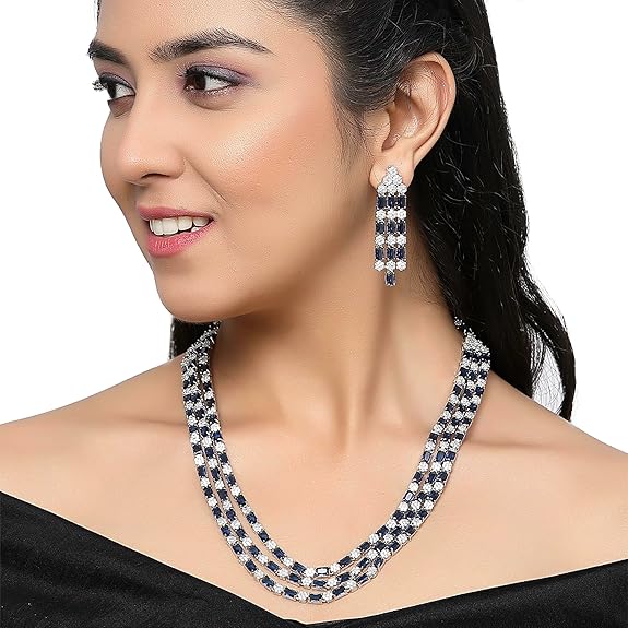 Necklace With Earrings Jewellery Set For Girls and Women (Blue) - Rajputtrade